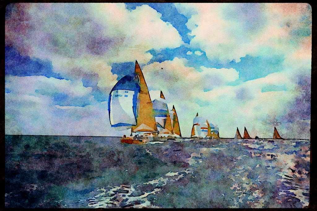 Sailing Sail 338022 Sailing Off Miami A4 Limited Edition Watercolour Print