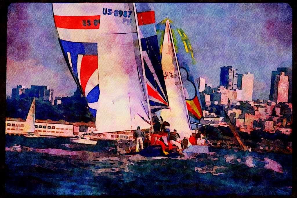 Sailing Sail 338039 Charging Toward San Francisco A4 Limited Edition Watercolour Print