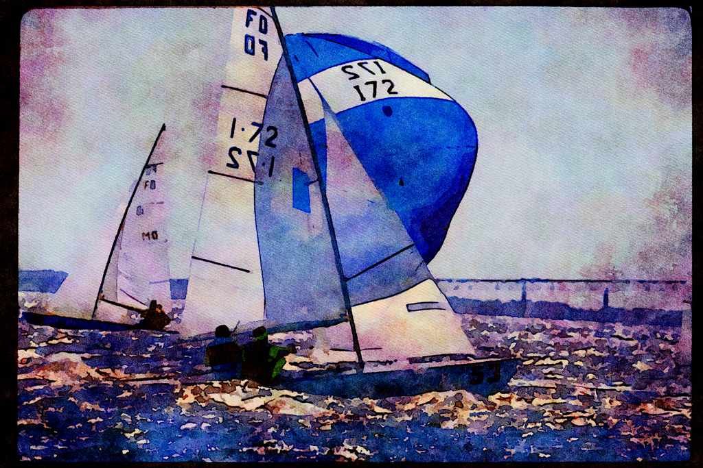 Sailing Sail 338041 Dinghies Sailing In Newport A4 Limited Edition Watercolour Print