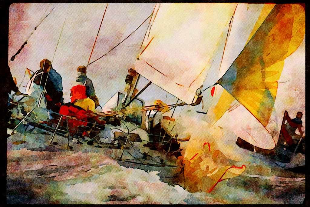 Sailing Sail 338044 Close Rounding A4 Limited Edition Watercolour Print
