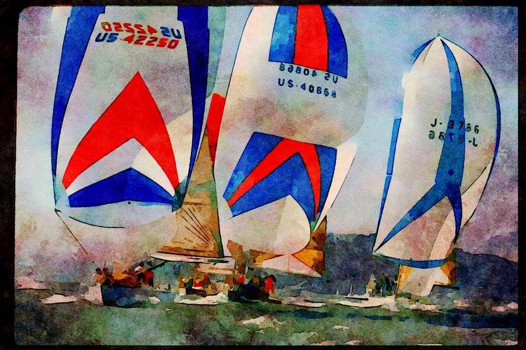 Sailing Sail 338047 Red, White And Blue A4 Limited Edition Watercolour Print