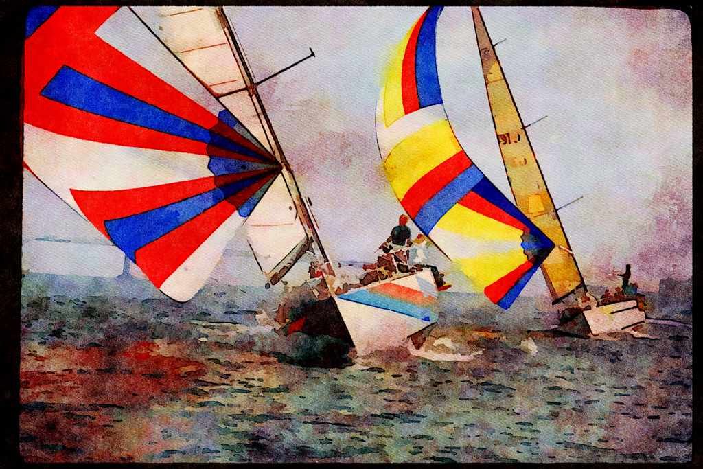 Sailing Sail 338050 Narrowing The Lead A4 Limited Edition Watercolour Print