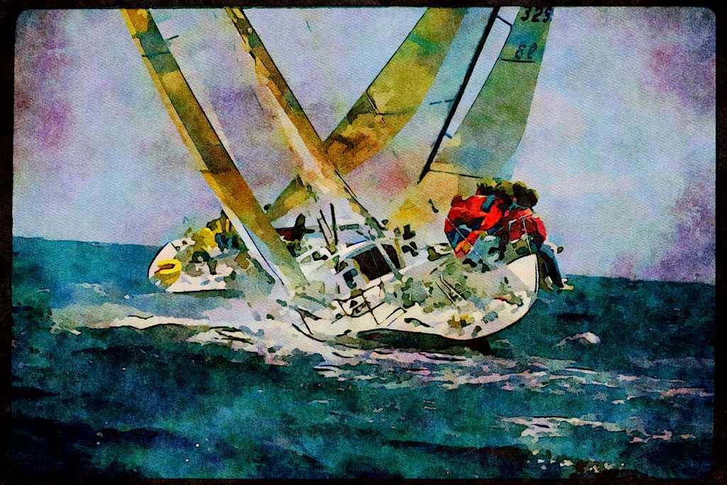 Sailing Sail 338058 Upwind Action A4 Limited Edition Watercolour Print