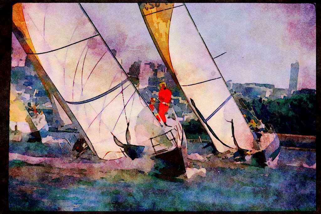 Sailing Sail 338067 Breezy Day On The Bay A4 Limited Edition Watercolour Print