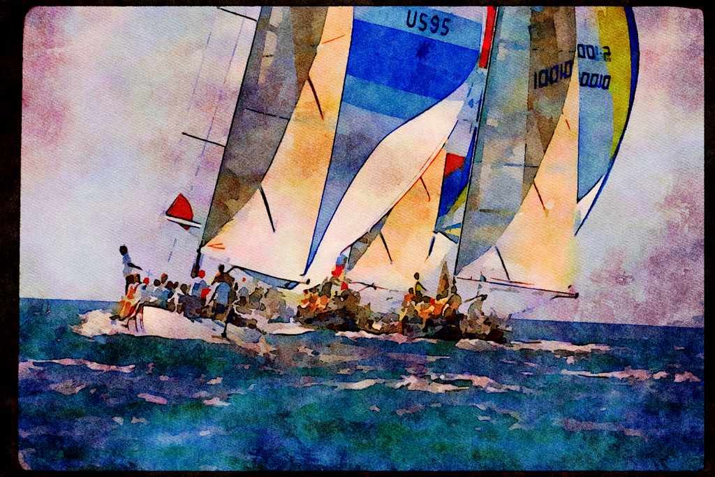 Sailing Sail 338089 Close Competition A4 Limited Edition Watercolour Print