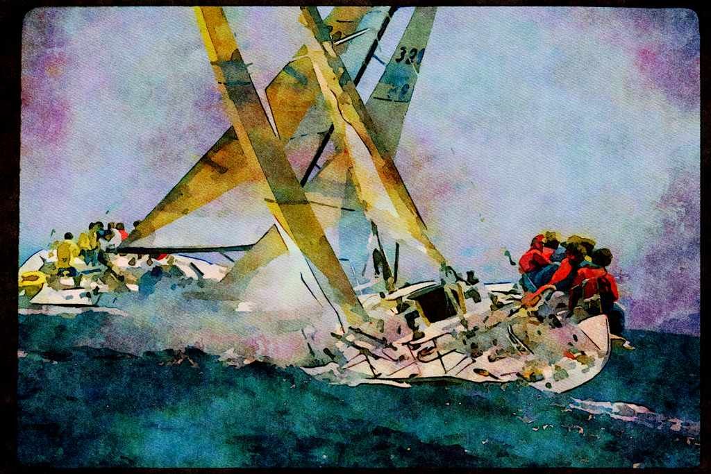Sailing Sail 338096 Upwind Battle A4 Limited Edition Watercolour Print
