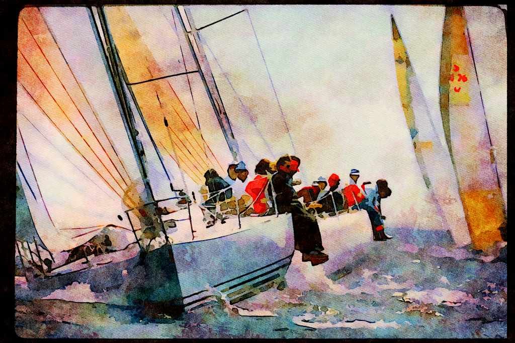 Sailing Sail 338097 First To Finish A4 Limited Edition Watercolour Print