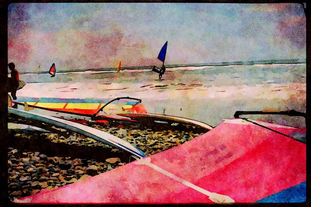 Sailing Sail Sailboarding 339006 San Diego, Summer On The Bay A4 Limited Edition Watercolour Print