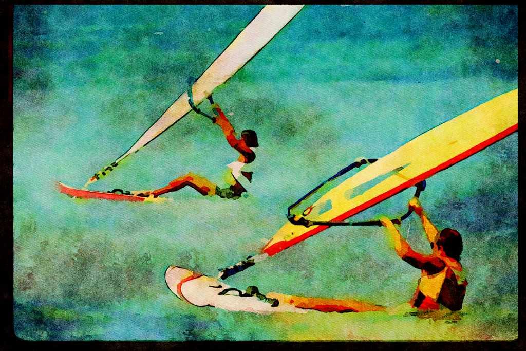 Sailing Sail Sailboarding 339012 Virgin Islands, Waiting For A Puff A4 Limited Edition Watercolour Print