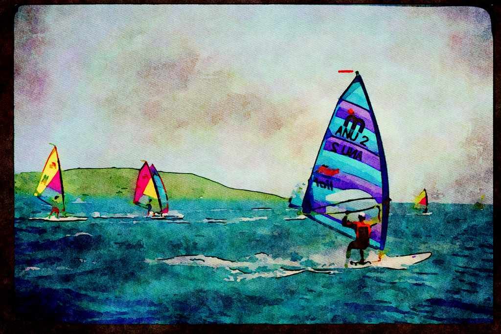 Sailing Sail Sailboarding 339014 Regatta In The Caribbean A4 Limited Edition Watercolour Print