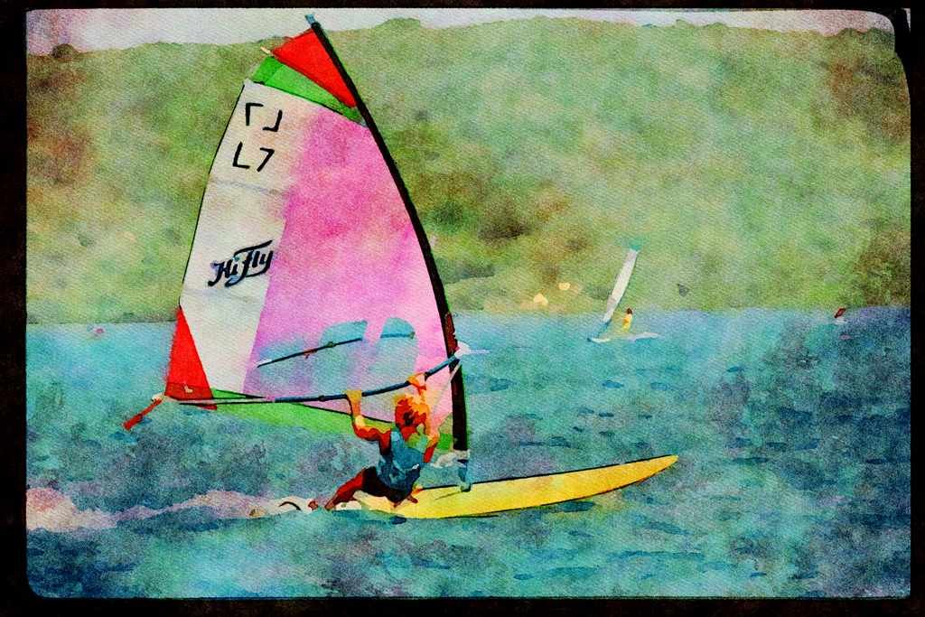 Sailing Sail Sailboarding 339015 Heading Out A4 Limited Edition Watercolour Print