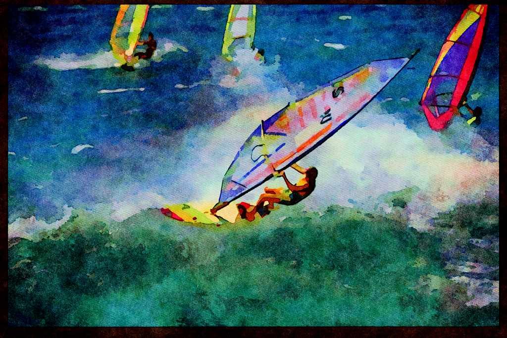 Sailing Sail Sailboarding 339032 Lip Slash, Hawaii A4 Limited Edition Watercolour Print