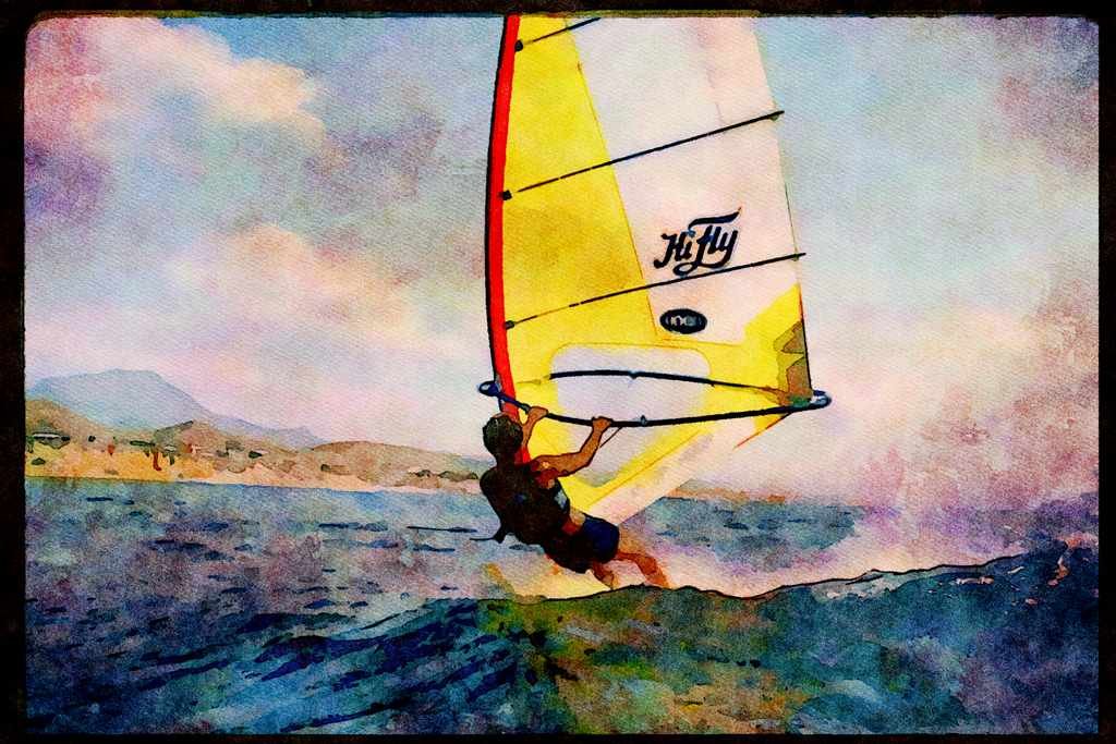 Sailing Sail Sailboarding 339046 Wave Sailing, Baja, Mexico A4 Limited Edition Watercolour Print