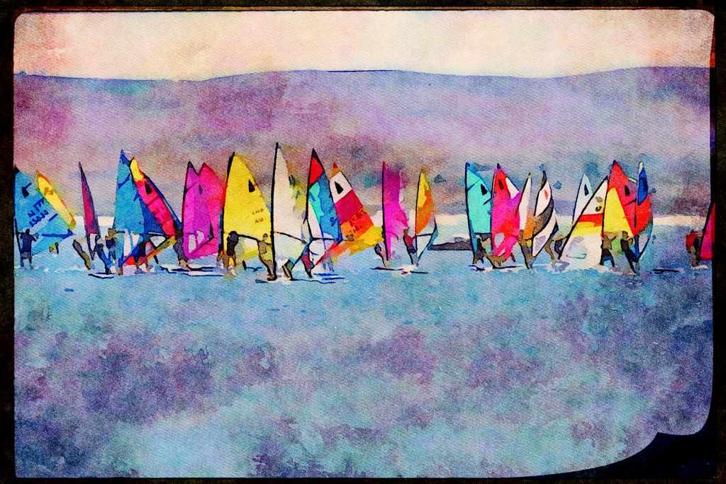 Sailing Sail Sailboarding 339053 Crowded Start, Oglalla, Nebraska A4 Limited Edition Watercolour Print
