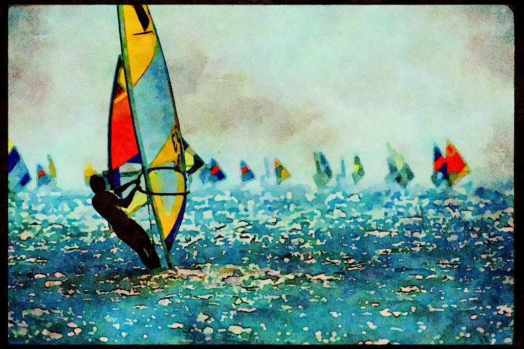 Sailing Sail Sailboarding 339055 Freeport, Bahamas A4 Limited Edition Watercolour Print