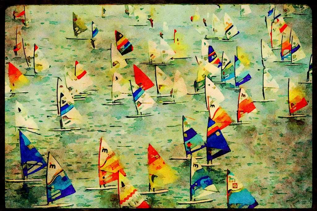 Sailing Sail Sailboarding 339071 Engadiner Surf Marathon, Switzerland A4 Limited Edition Watercolour Print
