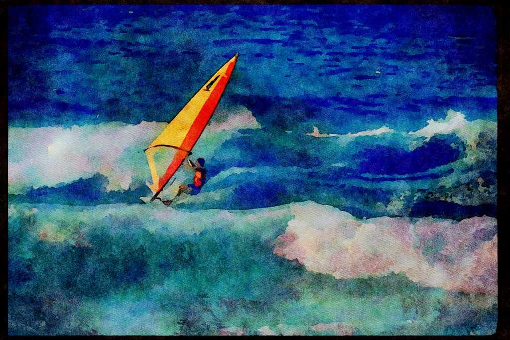 Sailing Sail Sailboarding 339087 O'Neill Cup 1983, Maui, Hawaii A4 Limited Edition Watercolour Print