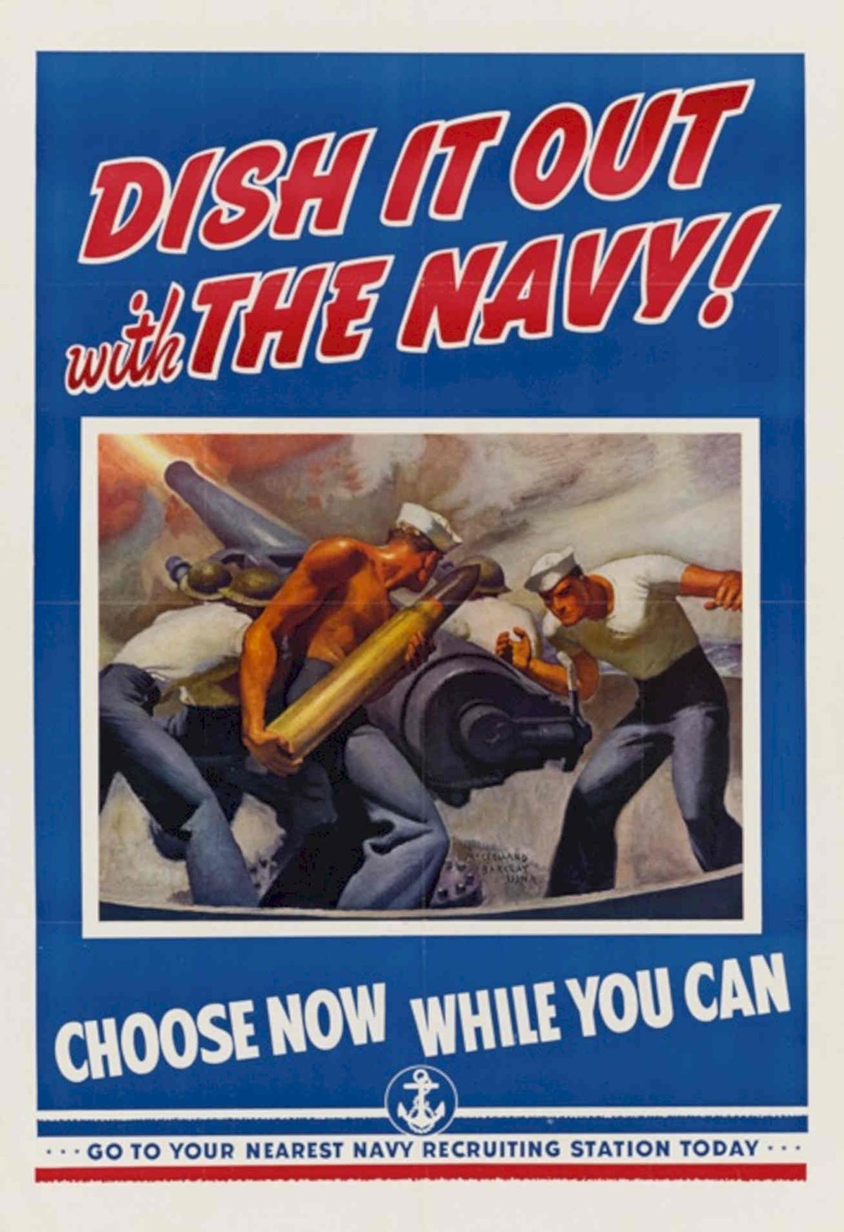Sailors Gun Navy American World War II Advert Poster