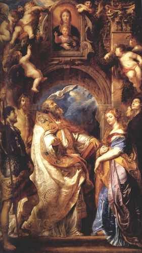 Saint Gregory With Saints Domitilla Maurus And Papianus A4 Photo Print