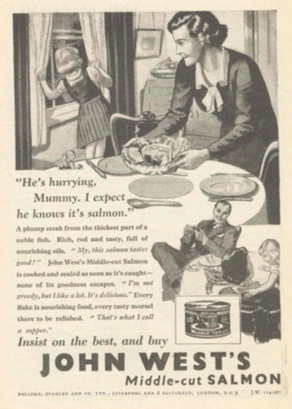 Salmon Dinner West 1940s Vintage Retro Advert Poster