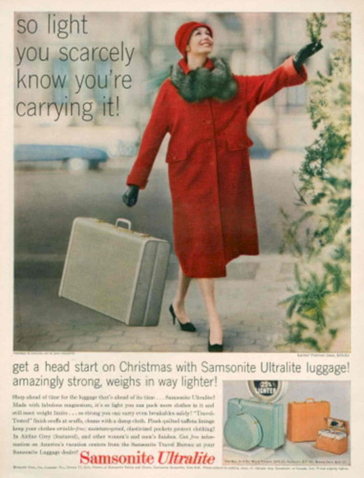 Samsonite Suitcase Snow 1950s Vintage Retro Advert Poster