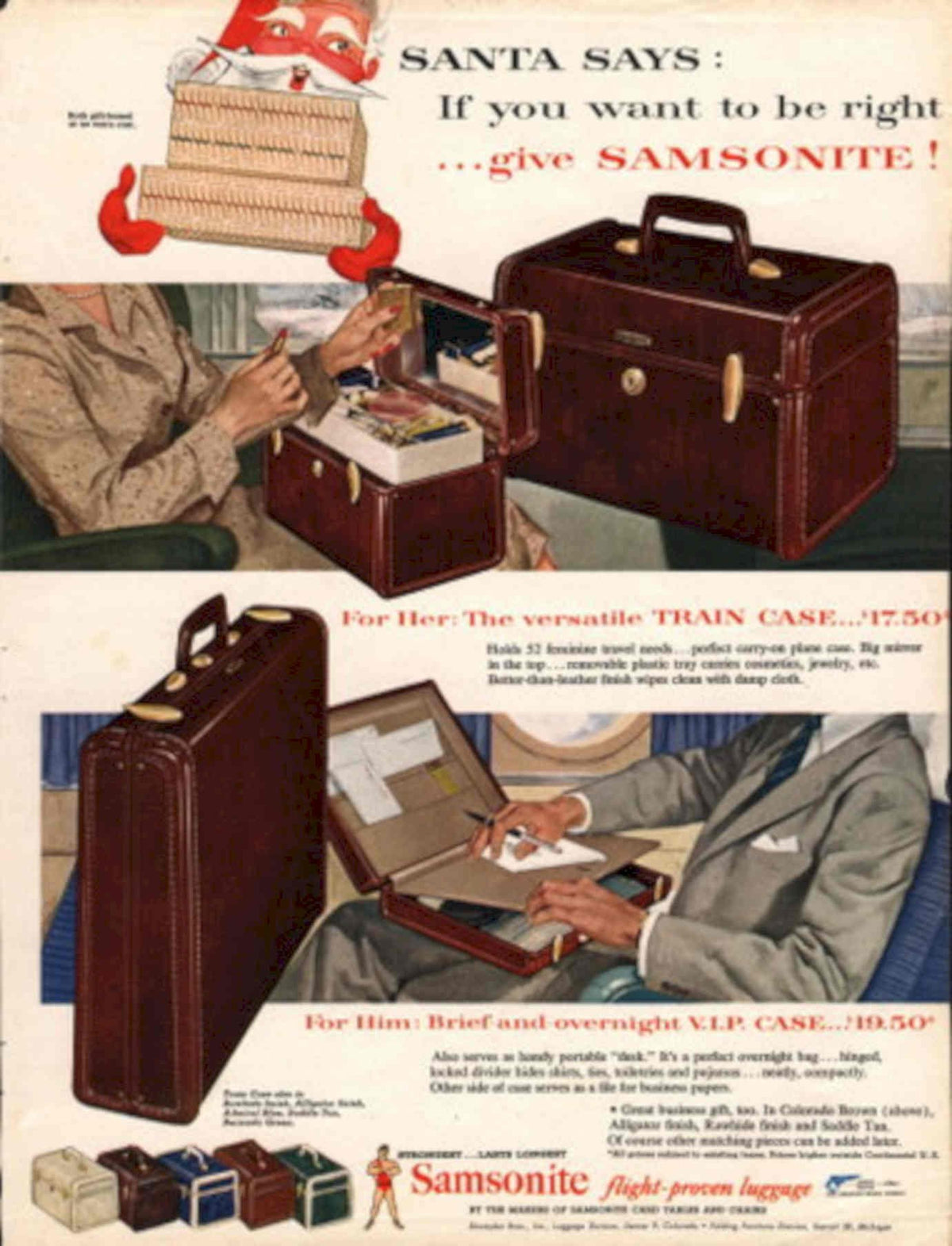 Samsonite Train Case 1950s Vintage Retro Advert Poster