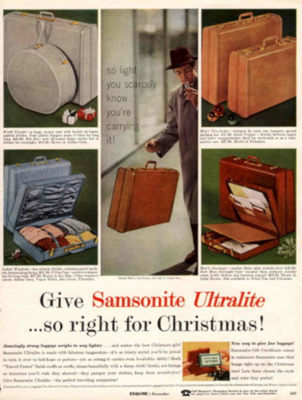 Samsonite Ultralite Luggage 1950s Vintage Retro Advert Poster