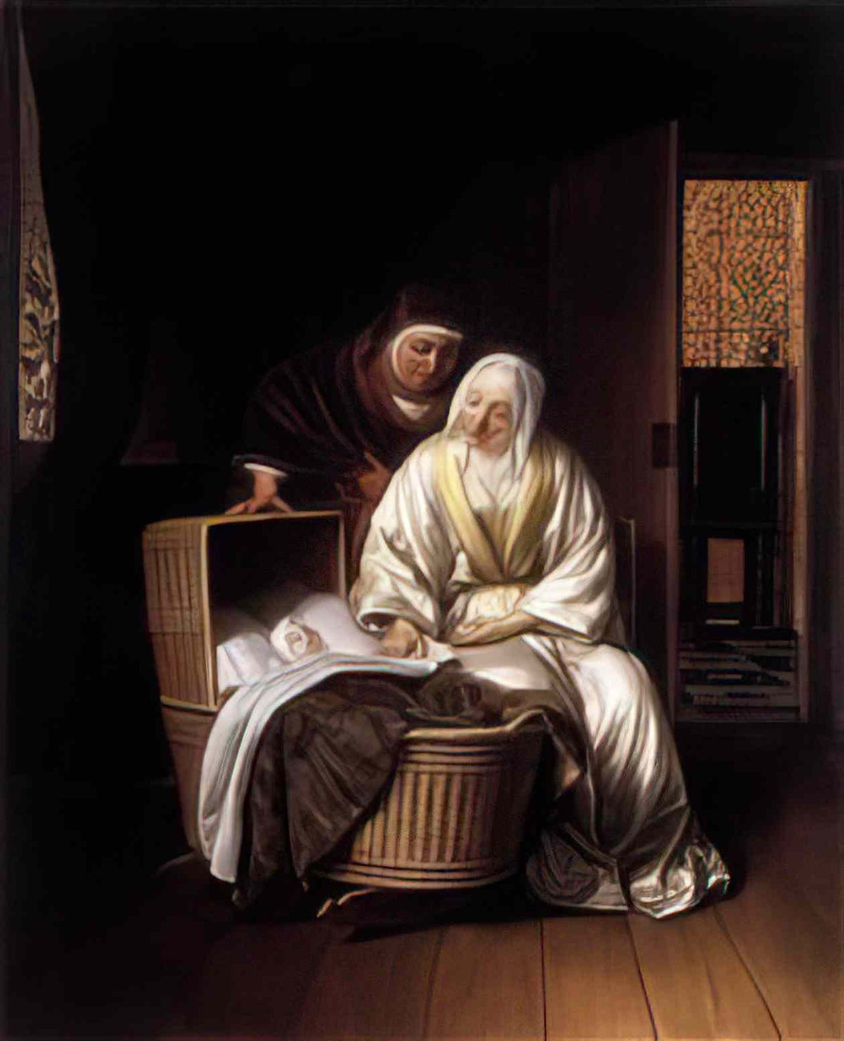 Samuel Dirksz van Hoogstraten two women by a cradle 1670 Art A4 Photo Print