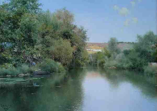 Sanchez Perrier Landscape With Boat And Men A4 Photo Print