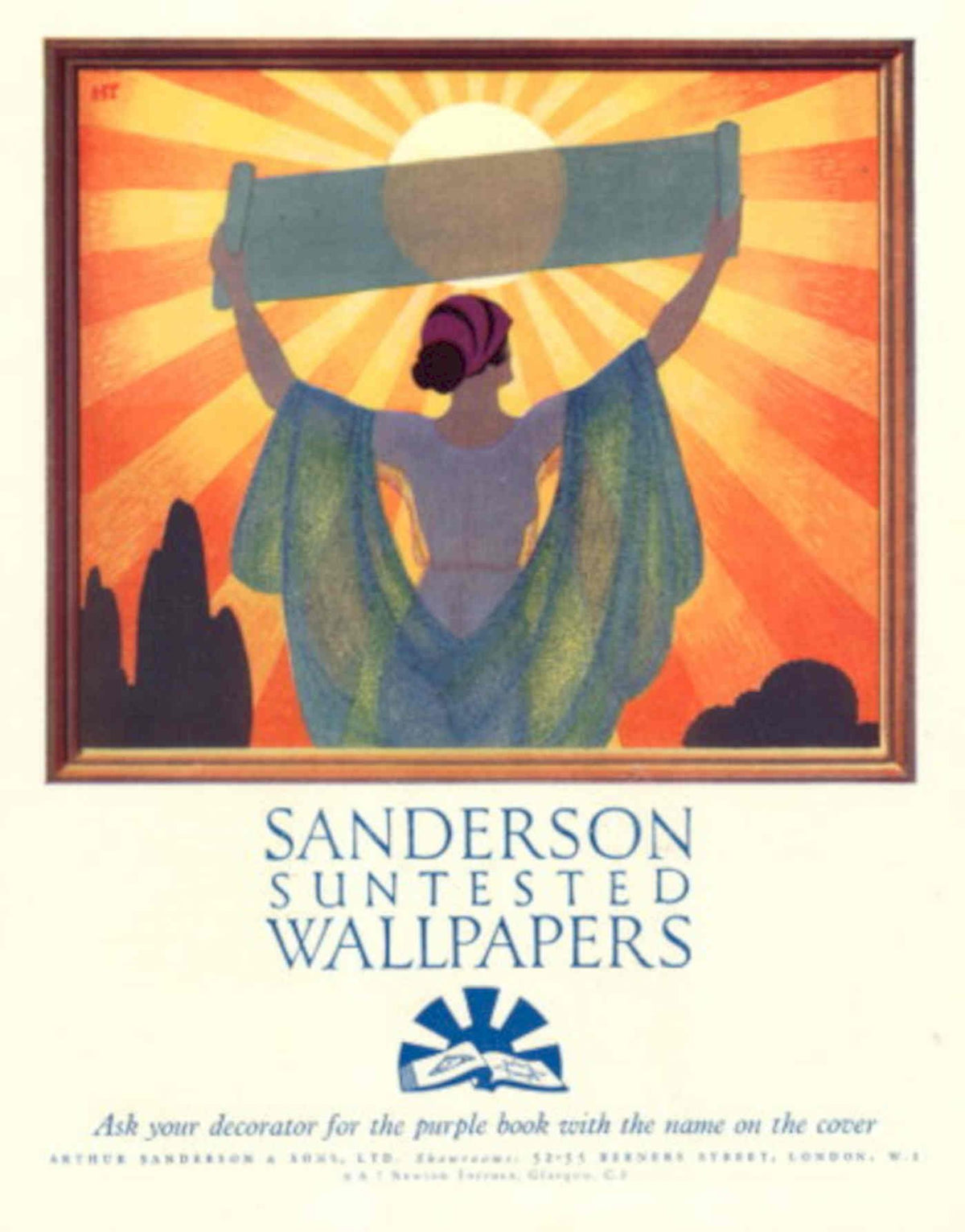 Sanderson Suntested Wallpaper 1930s Vintage Retro Advert Poster