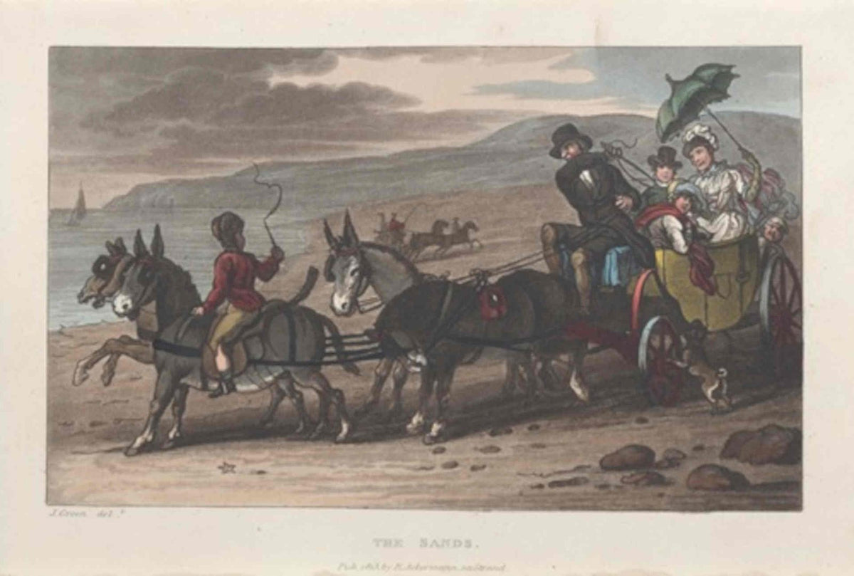 Sands Carriage Beach GB Cartoon Vintage Retro Advert Poster