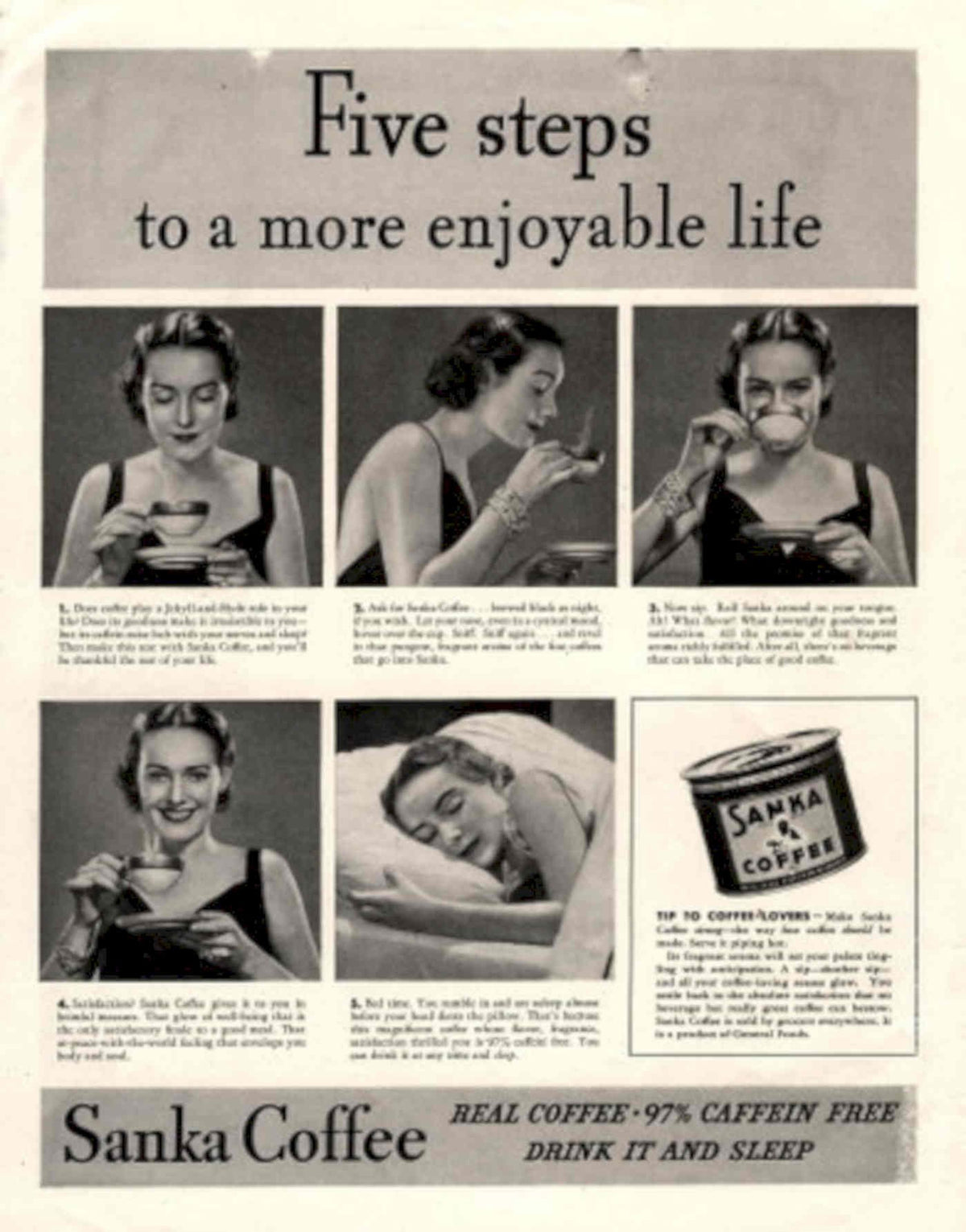 Sanka Coffee Life 1930s Vintage Retro Advert Poster