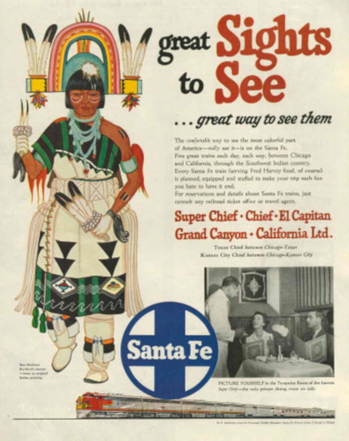 Santa Fe Sights 1950s Vintage Retro Advert Poster