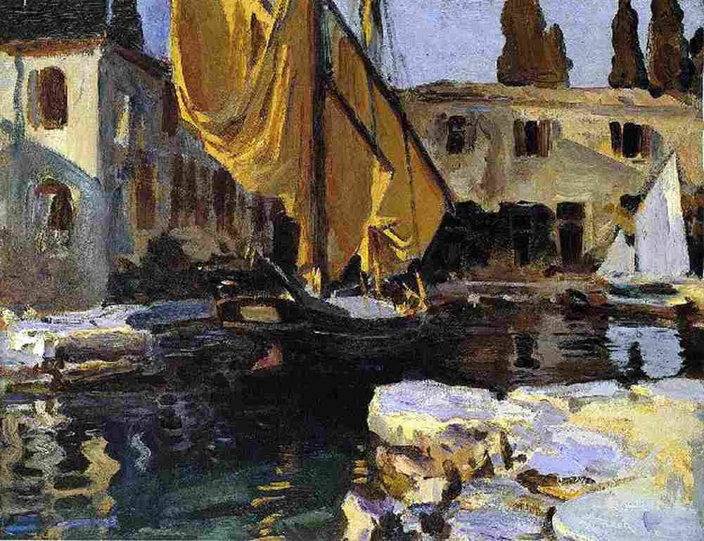 Sar Boat with Golden Sail San Vigilio Art A4 Photo Print