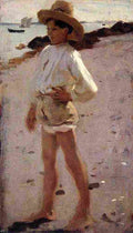 Sar Boy on Beach with Hat Art A4 Photo Print