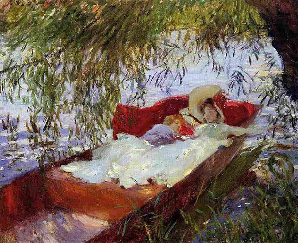 Sar Two Women Asleep in Punt under Willows Art A4 Photo Print