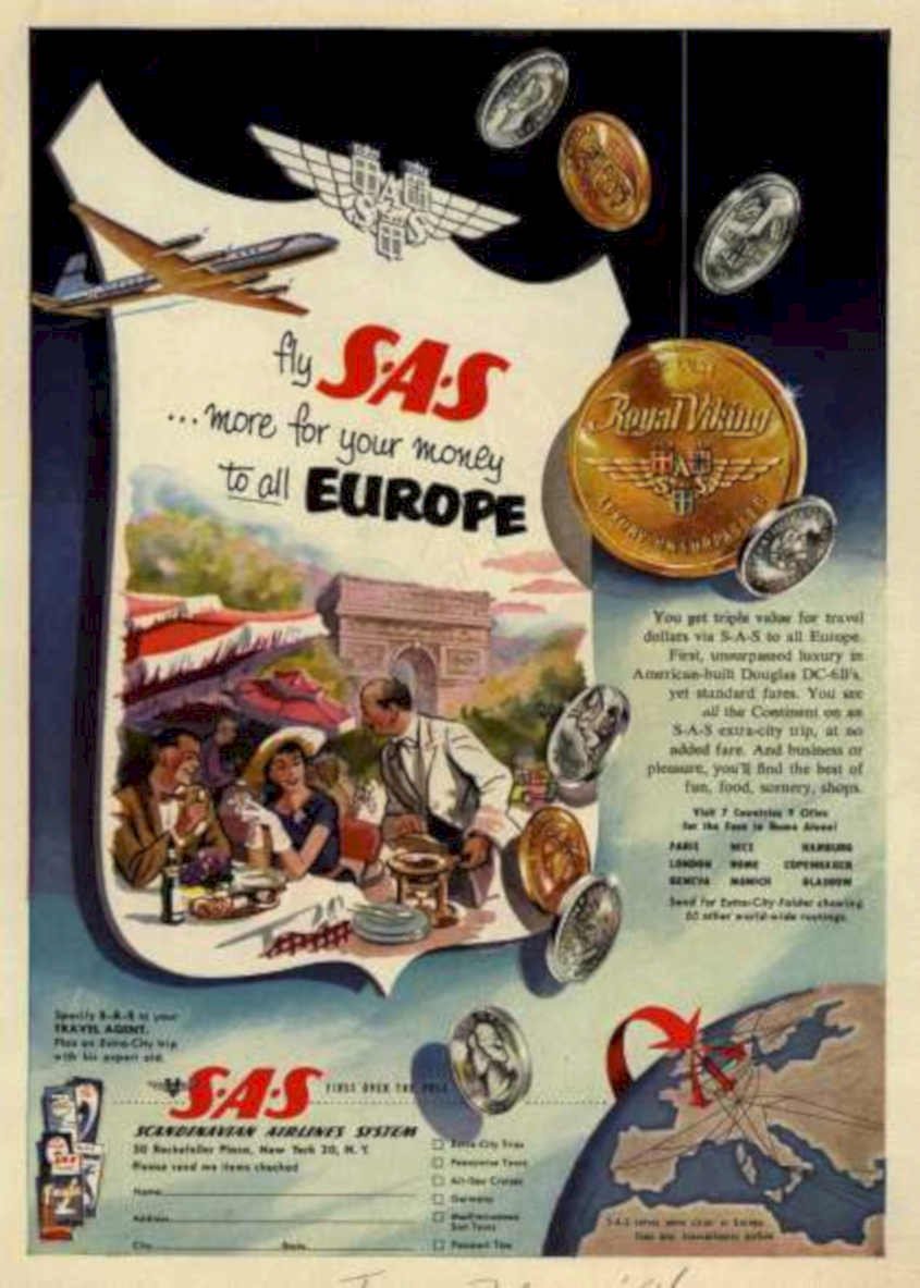 Sas Dc6b Europe Vintage Retro Advert Ads A4 Photo Print
