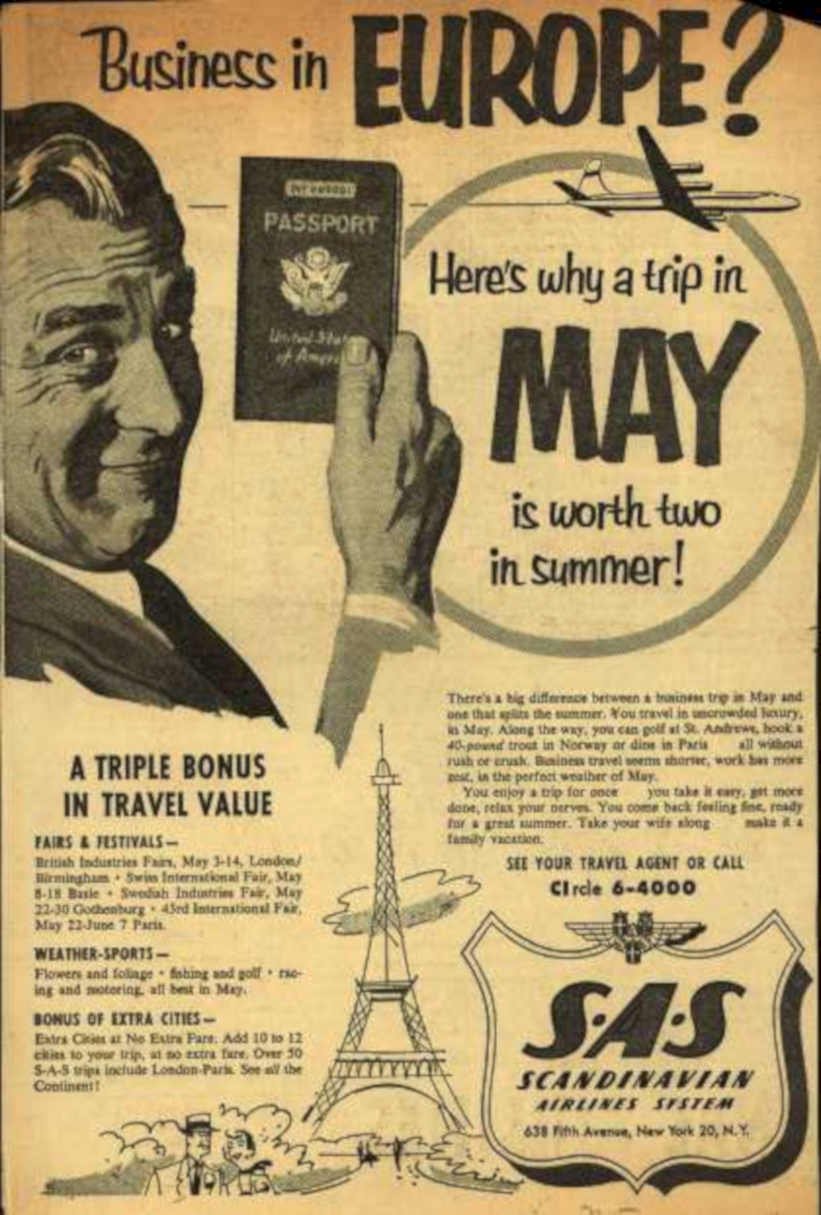 Sas Europe Trip Vintage Retro Advert Ads A4 Photo Print