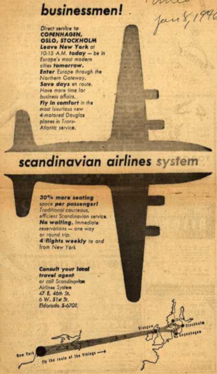 Sas Flights 1996 Vintage Retro Advert Ads A4 Photo Print