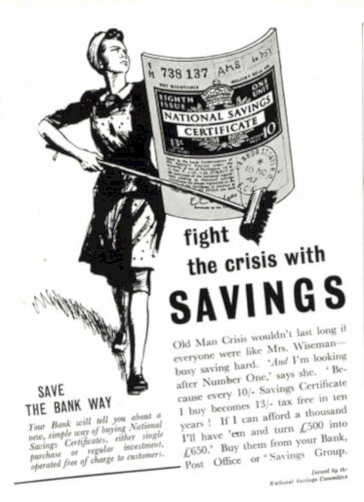 Savings Certificate Woman 1940s Vintage Retro Advert Poster