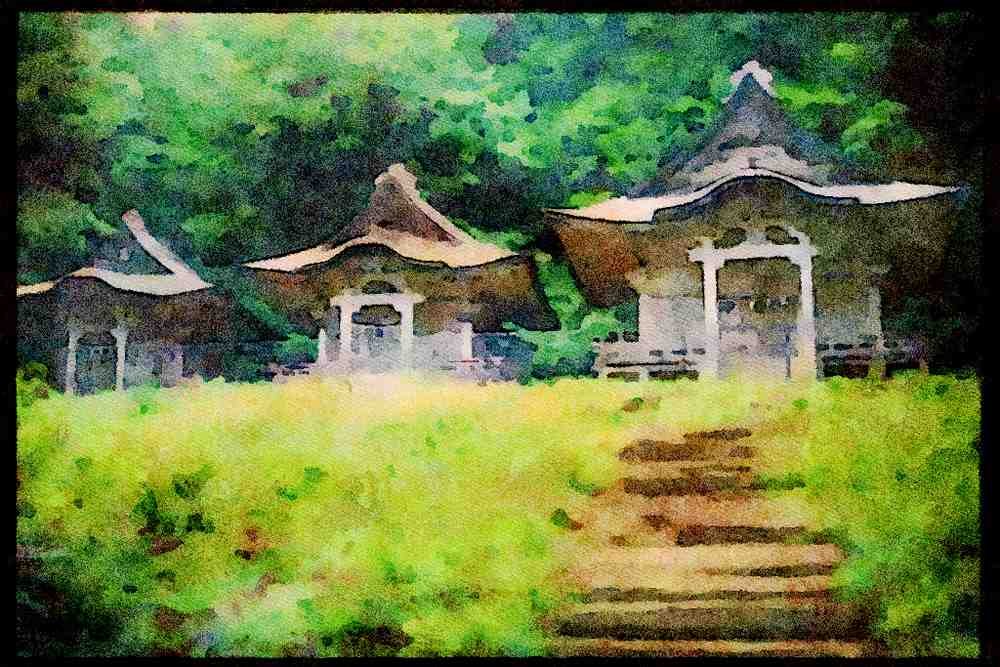 Scenic Japan 249087 Shrines On The Mountainside, Monzen A4 Limited Edition Watercolour Print