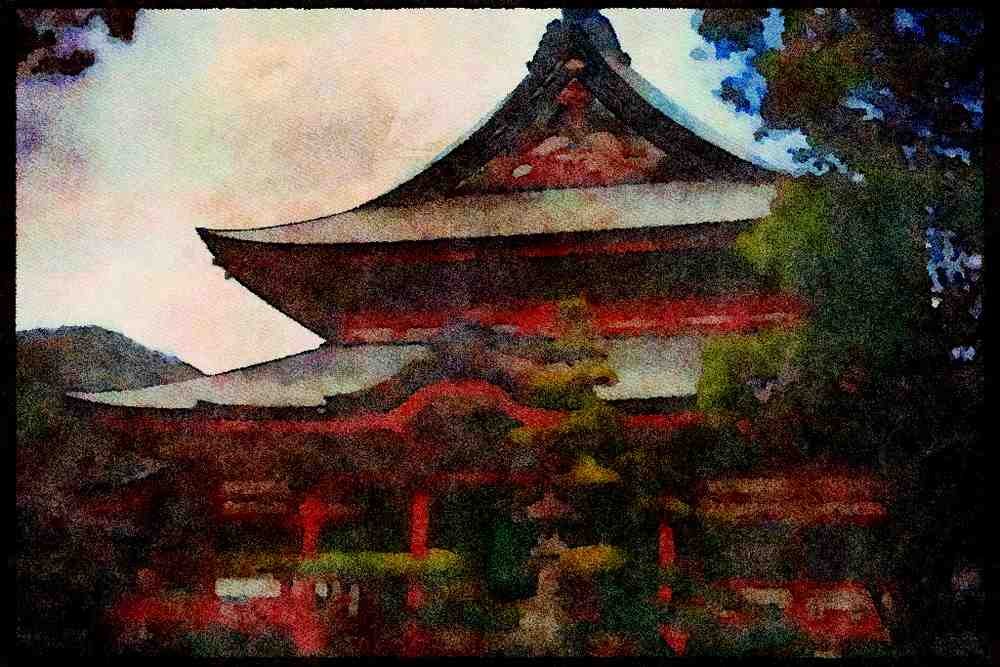 Scenic Japan 249091 Temple In Kofu A4 Limited Edition Watercolour Print