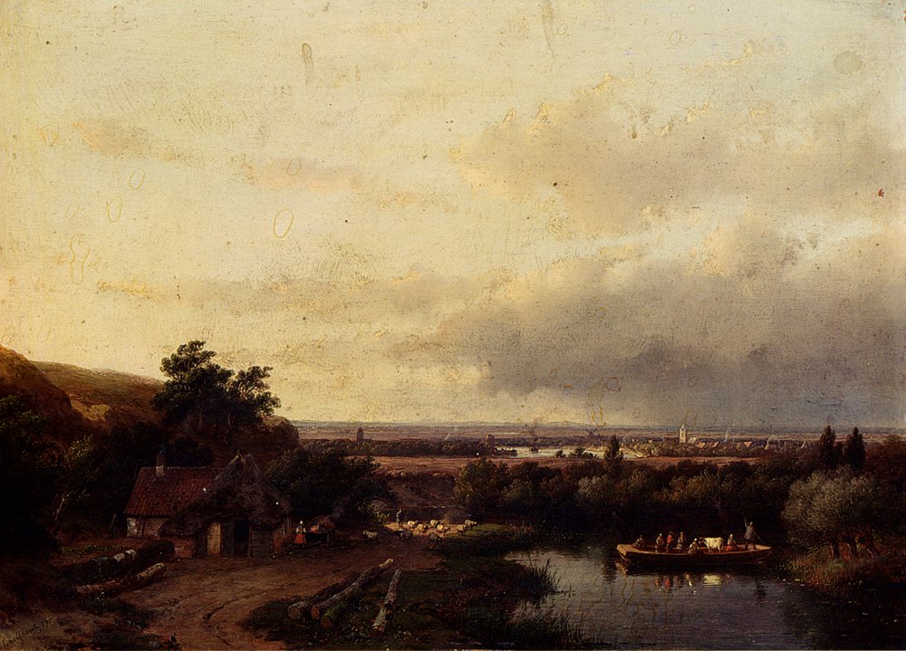 Schelfhout Andreas A Summer Landscape With A Ferry Art A4 Photo Print