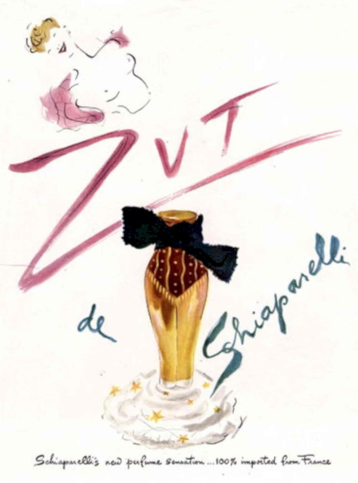 Schiapparelli Sensation Bottle 1940s Vintage Retro Advert Poster