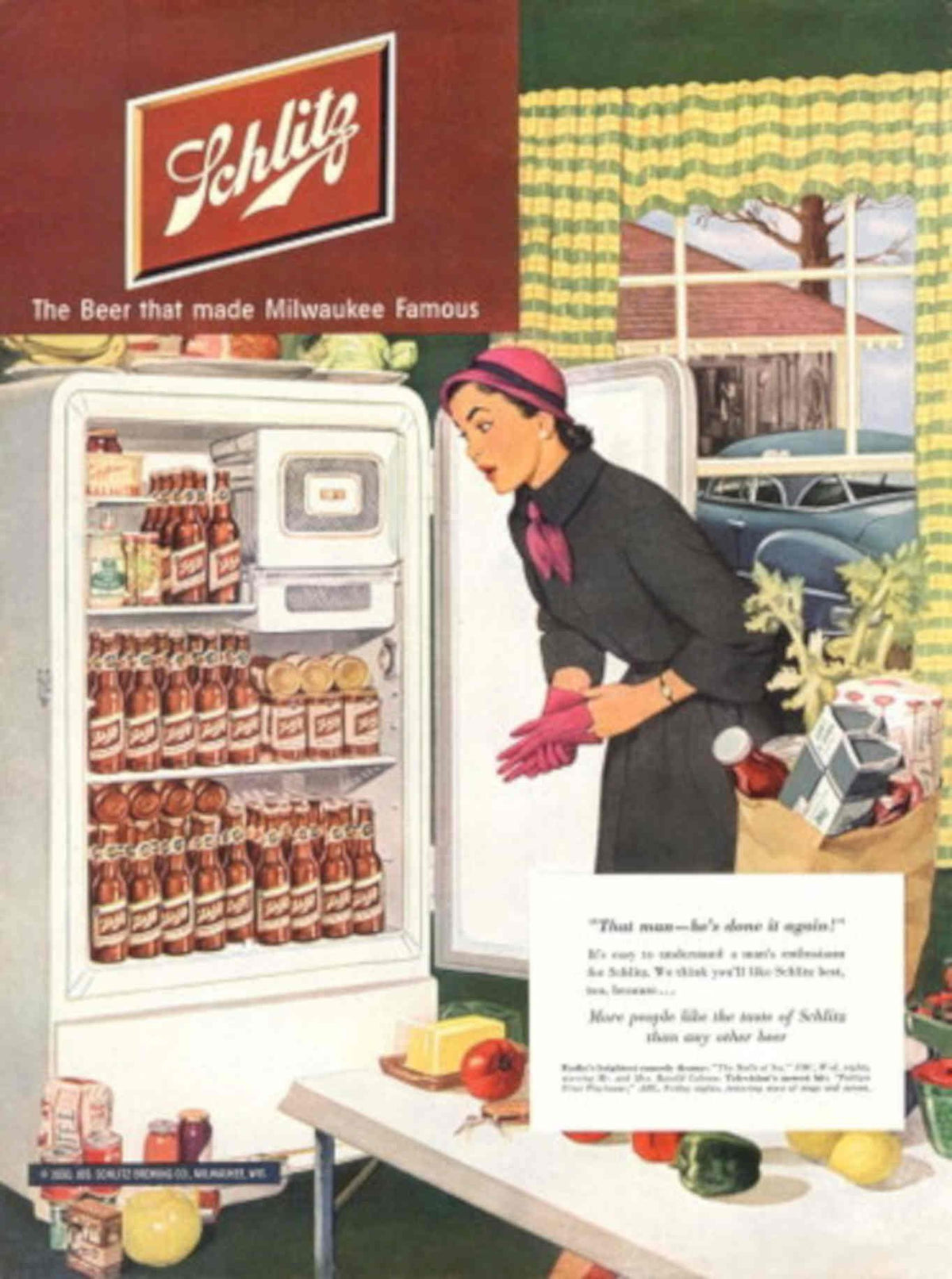 Schlitz Beer Cans 1950s Vintage Retro Advert Poster