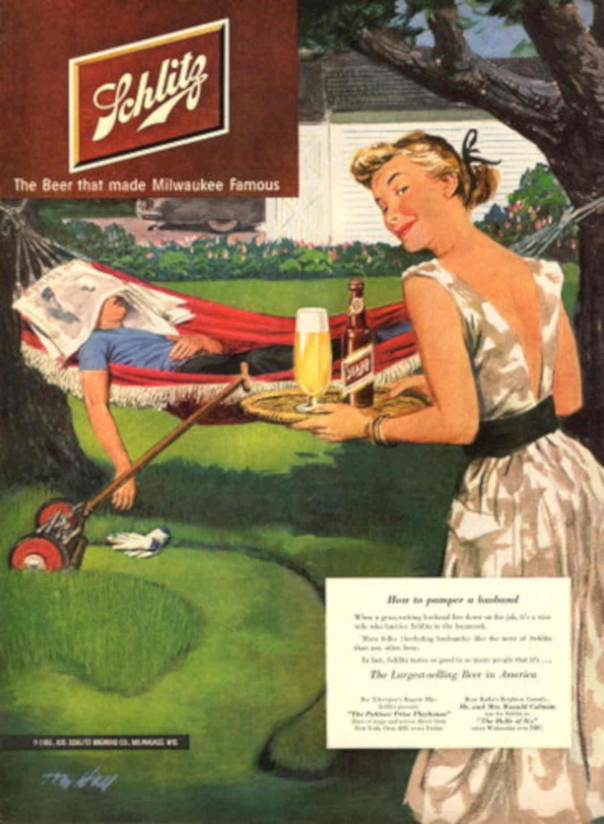 Schlitz Beer Hammock 1940s Vintage Retro Advert Poster