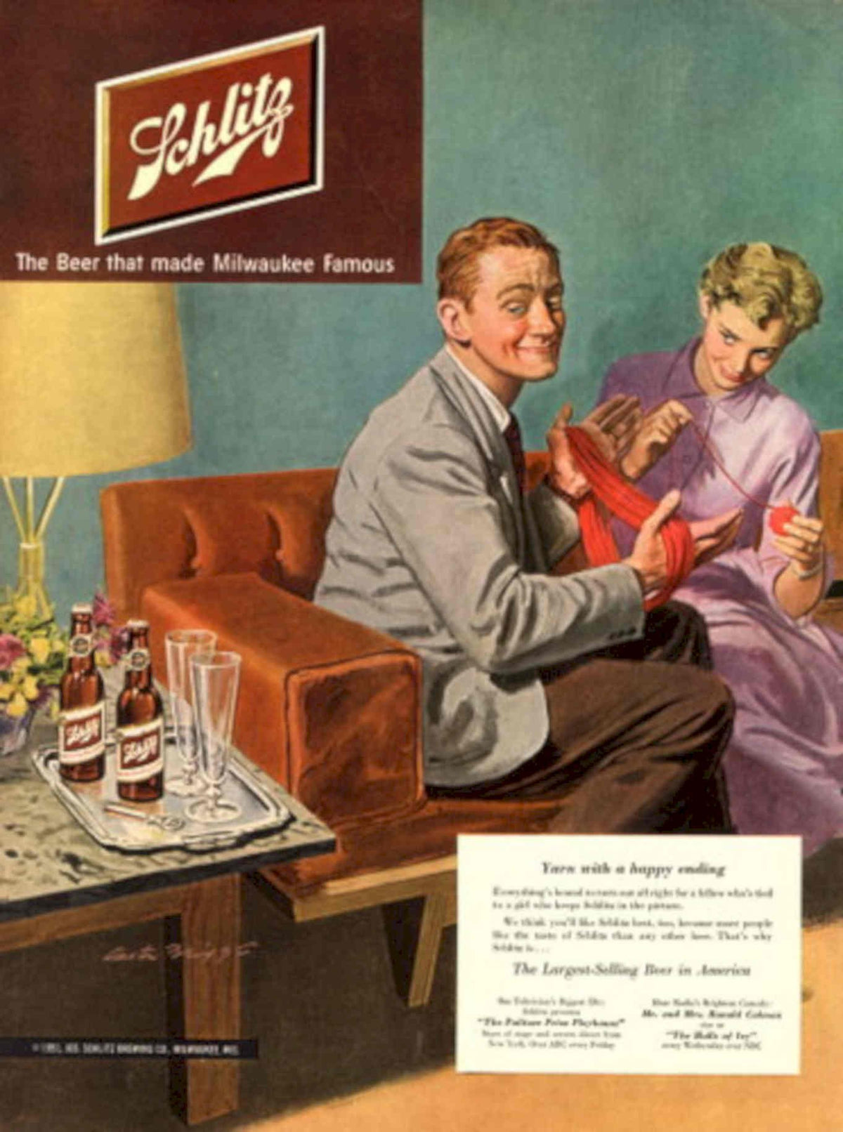Schlitz Beer Milwaukee 1 1950s Vintage Retro Advert Poster