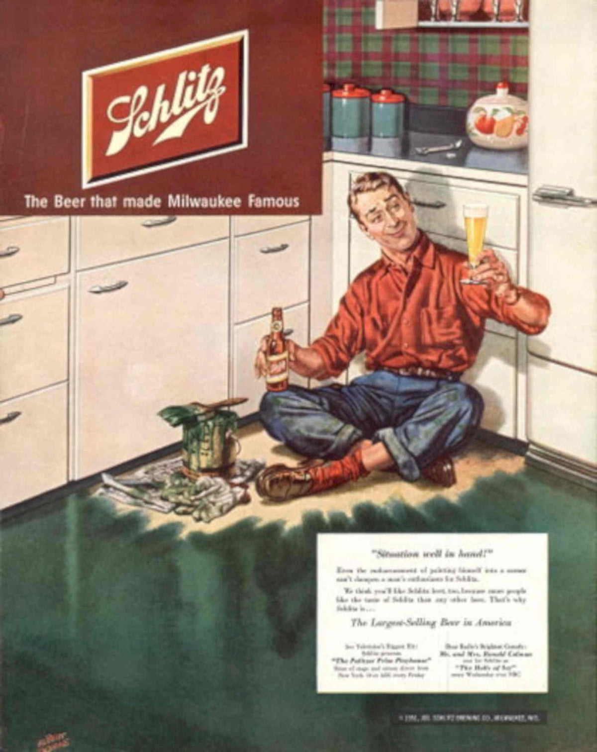 Schlitz Beer Milwaukee 2 1950s Vintage Retro Advert Poster