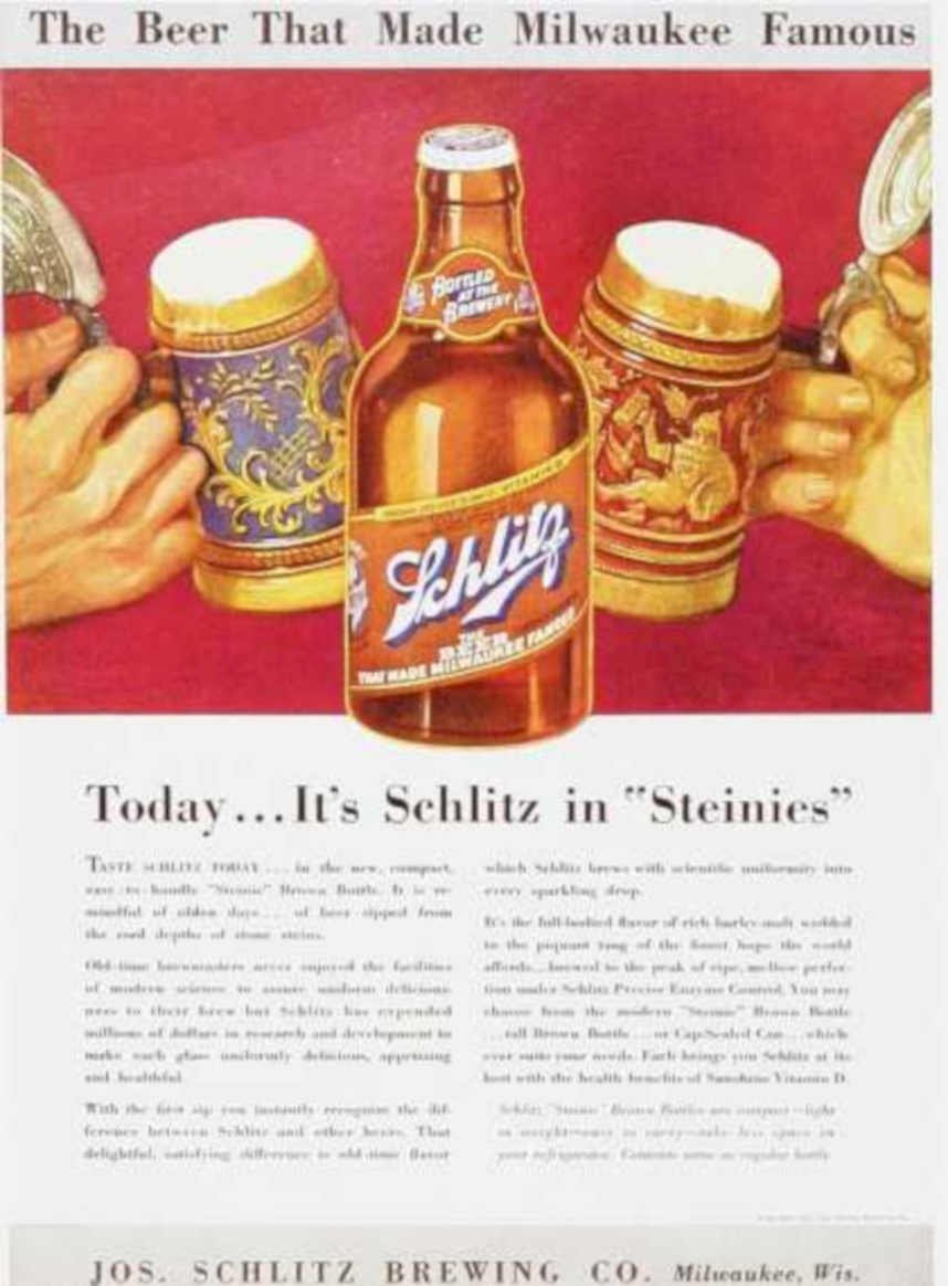 Schlitz Steinies Beer Vintage Retro Advert Ads A4 Photo Print