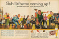 Schlitzframe Bowling Men 1950s Vintage Retro Advert Poster